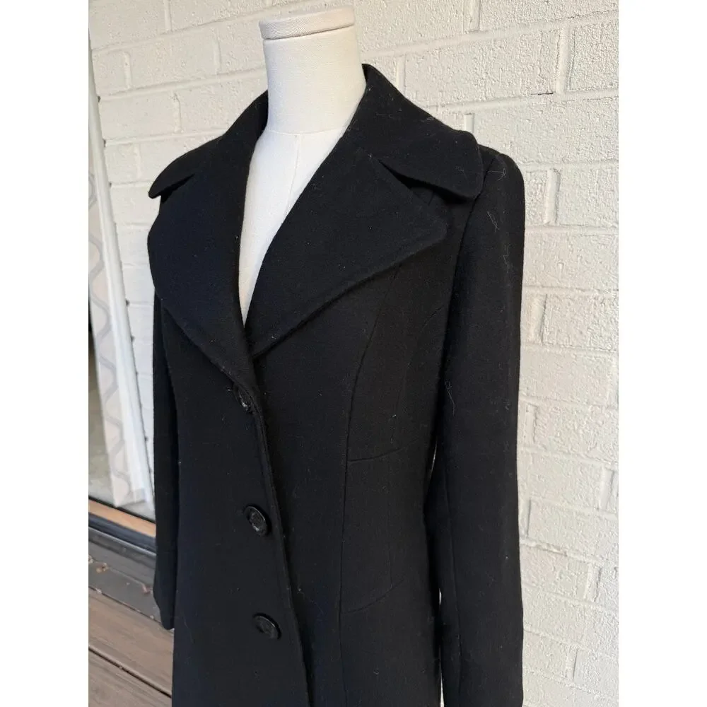 Michael Kors Black Wool Coat Size 6 Tailored Button Front Classic Winter Coat